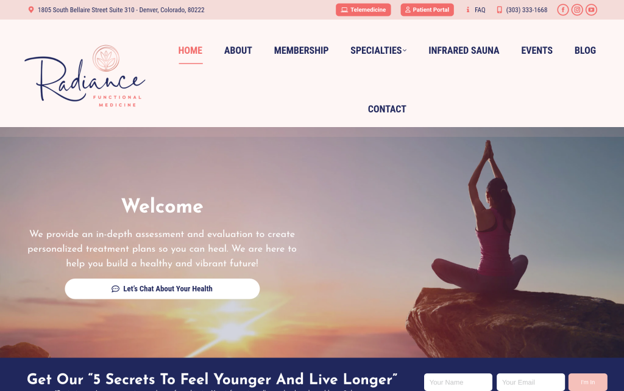 A screenshot of the homepage of Radiance Functional Medicines' website