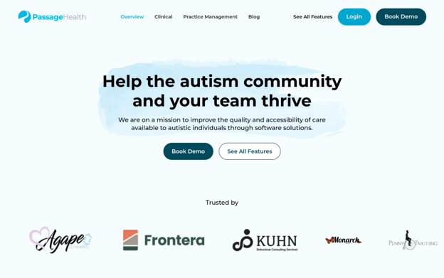 A screenshot of the Passage Health home page