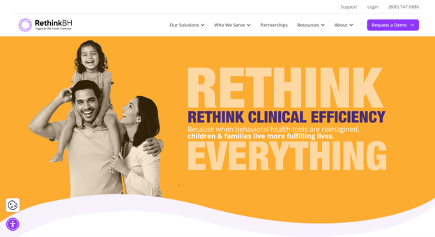 A screenshot of the Rethink Behavioral Health home page